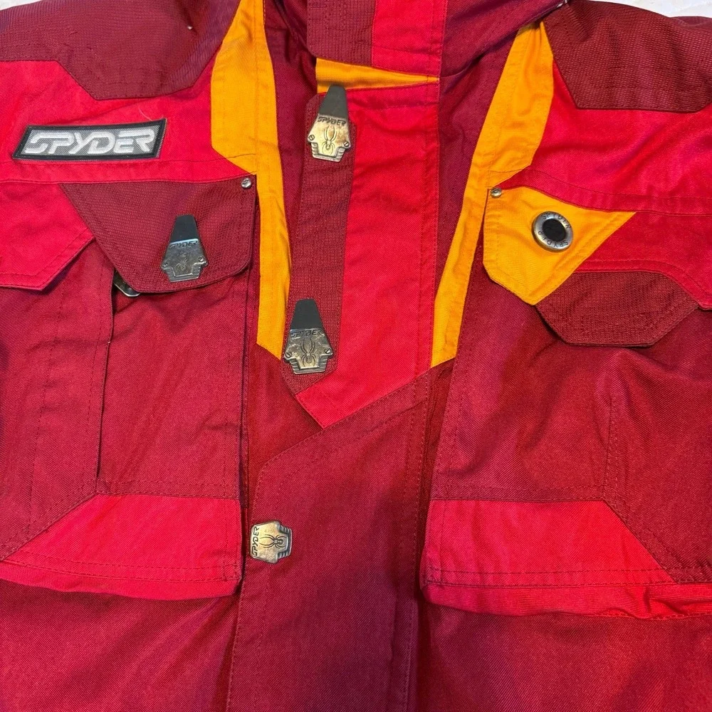 Vintage 1990's Spyder GII Red Yellow Hidden Hood Thinsulate Ski Jacket bibs set